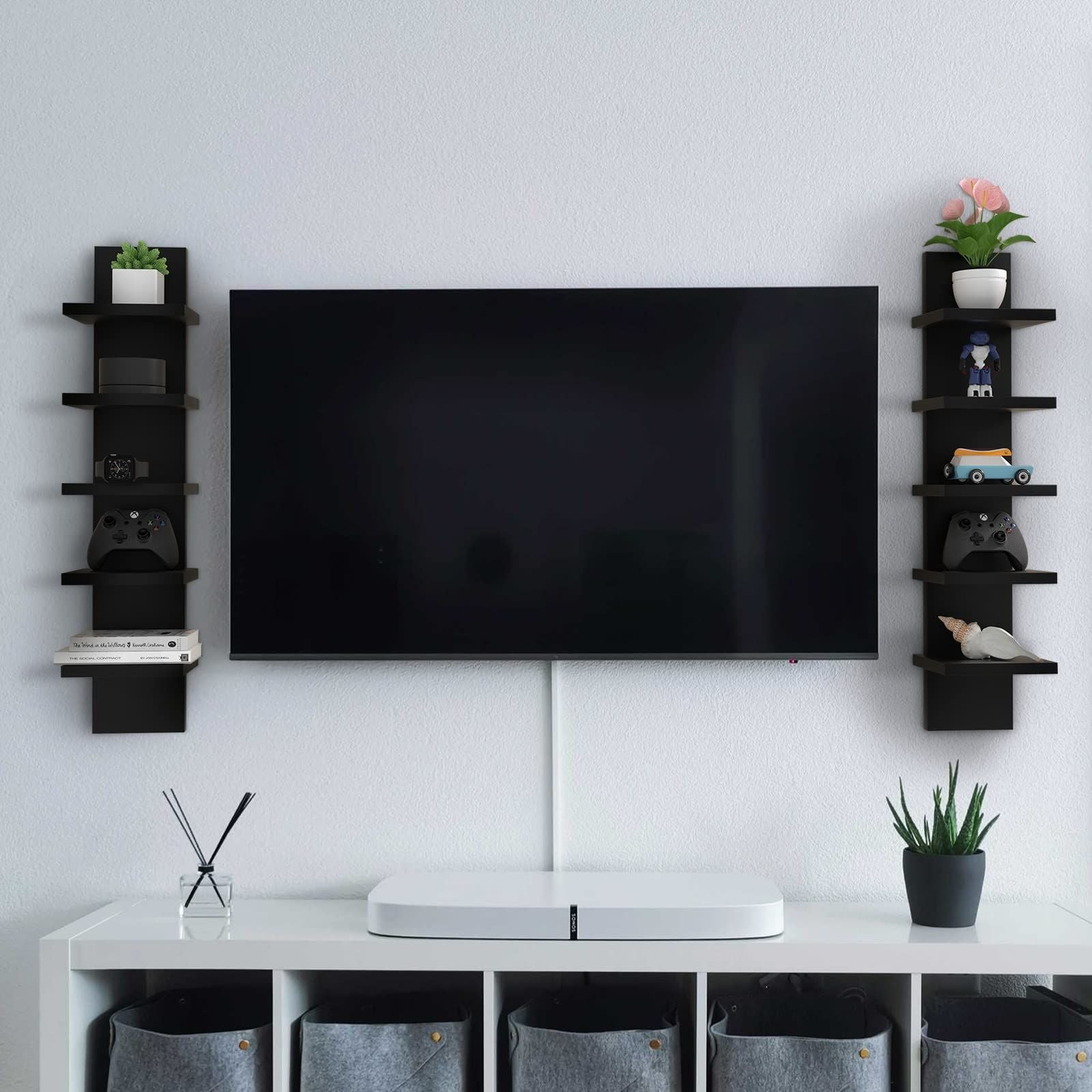 Wandregal Schwarz 5 Ebenen Hängeregal Bücherregal Modern Schweberegal Wohnzimmer Regal Platzsparend