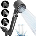 Duschkopf Hochdruck mit Filter – 3 Strahlarten, wassersparend, Handbrause mit Stopptaste, Kalkfilter Dusche