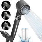 Duschkopf Hochdruck mit Filter – 3 Strahlarten, wassersparend, Handbrause mit Stopptaste, Kalkfilter Dusche