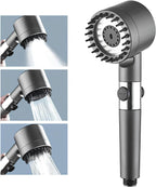 Duschkopf Hochdruck mit Filter – 3 Strahlarten, wassersparend, Handbrause mit Stopptaste, Kalkfilter Dusche
