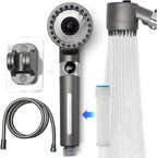 Duschkopf Hochdruck mit Filter – 3 Strahlarten, wassersparend, Handbrause mit Stopptaste, Kalkfilter Dusche