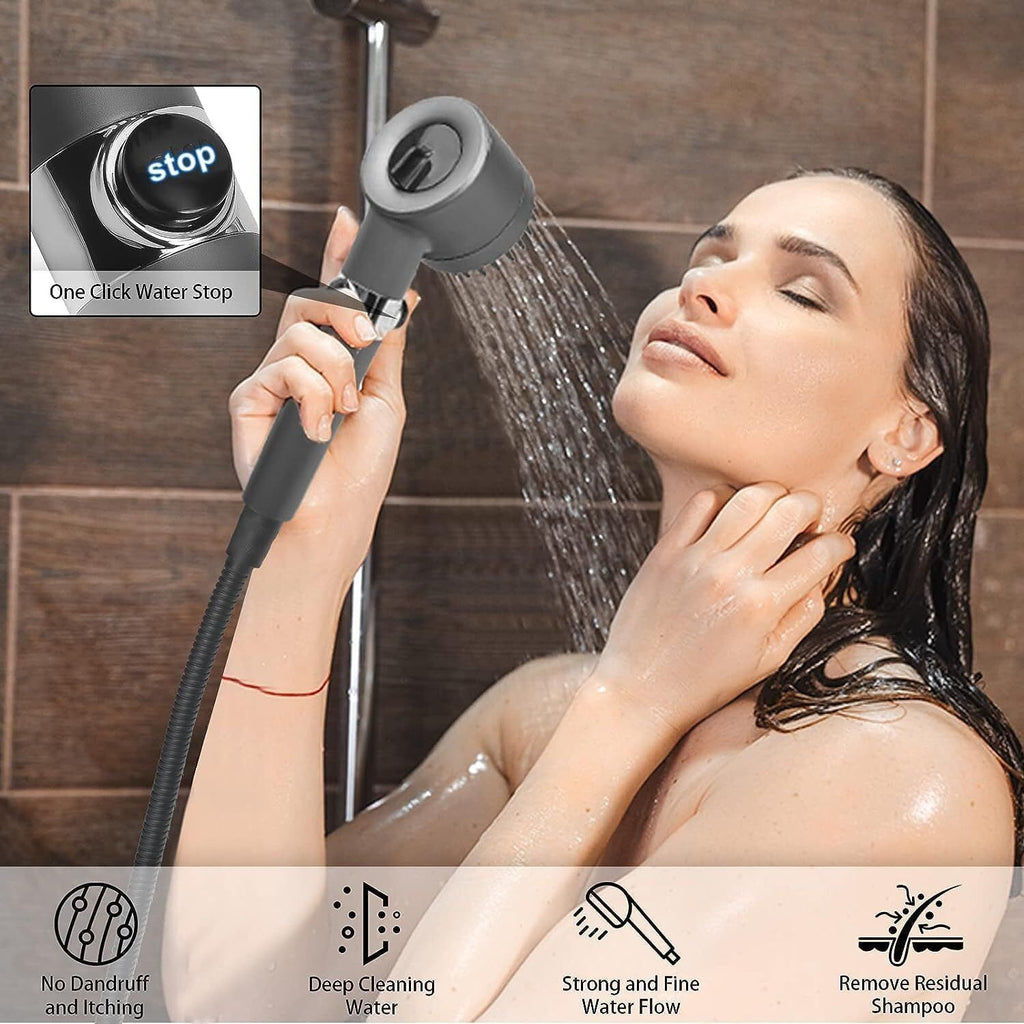 Duschkopf Hochdruck mit Filter – 3 Strahlarten, wassersparend, Handbrause mit Stopptaste, Kalkfilter Dusche