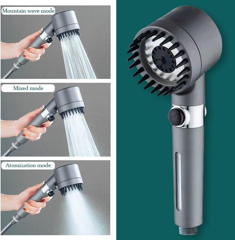 Duschkopf Hochdruck mit Filter – 3 Strahlarten, wassersparend, Handbrause mit Stopptaste, Kalkfilter Dusche