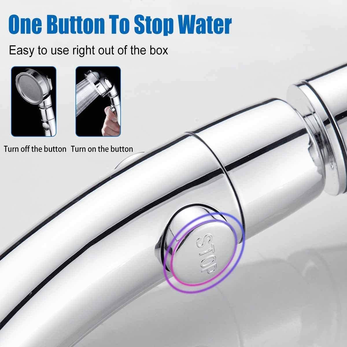 Duschkopf Hochdruck Handbrause – 3 Strahlarten, wassersparend, 360° drehbar, mit Stopptaste, Universal Anschluss