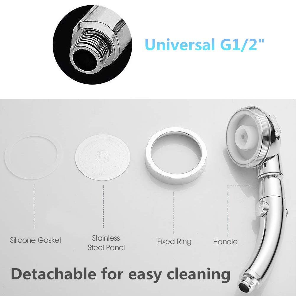 Duschkopf Hochdruck Handbrause – 3 Strahlarten, wassersparend, 360° drehbar, mit Stopptaste, Universal Anschluss
