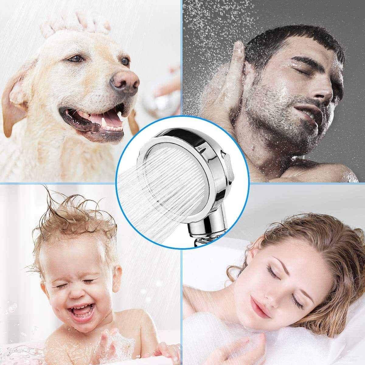 Duschkopf Hochdruck Handbrause – 3 Strahlarten, wassersparend, 360° drehbar, mit Stopptaste, Universal Anschluss