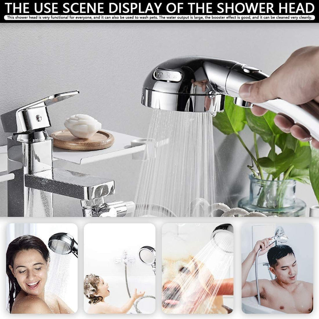Duschkopf Hochdruck Handbrause – 3 Strahlarten, wassersparend, 360° drehbar, mit Stopptaste, Universal Anschluss
