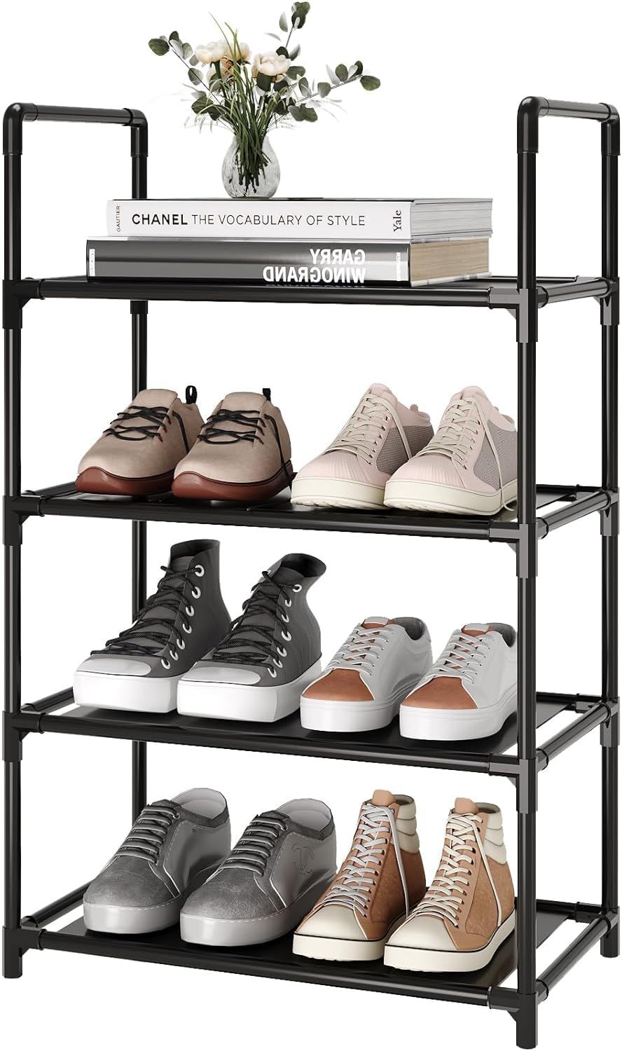 Schuhregal 4 Ebenen Metall – Schuhständer für 8–10 Paar Schuhe, freistehend, platzsparend, stabiler Schuhorganizer