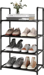 Schuhregal 4 Ebenen Metall – Schuhständer für 8–10 Paar Schuhe, freistehend, platzsparend, stabiler Schuhorganizer