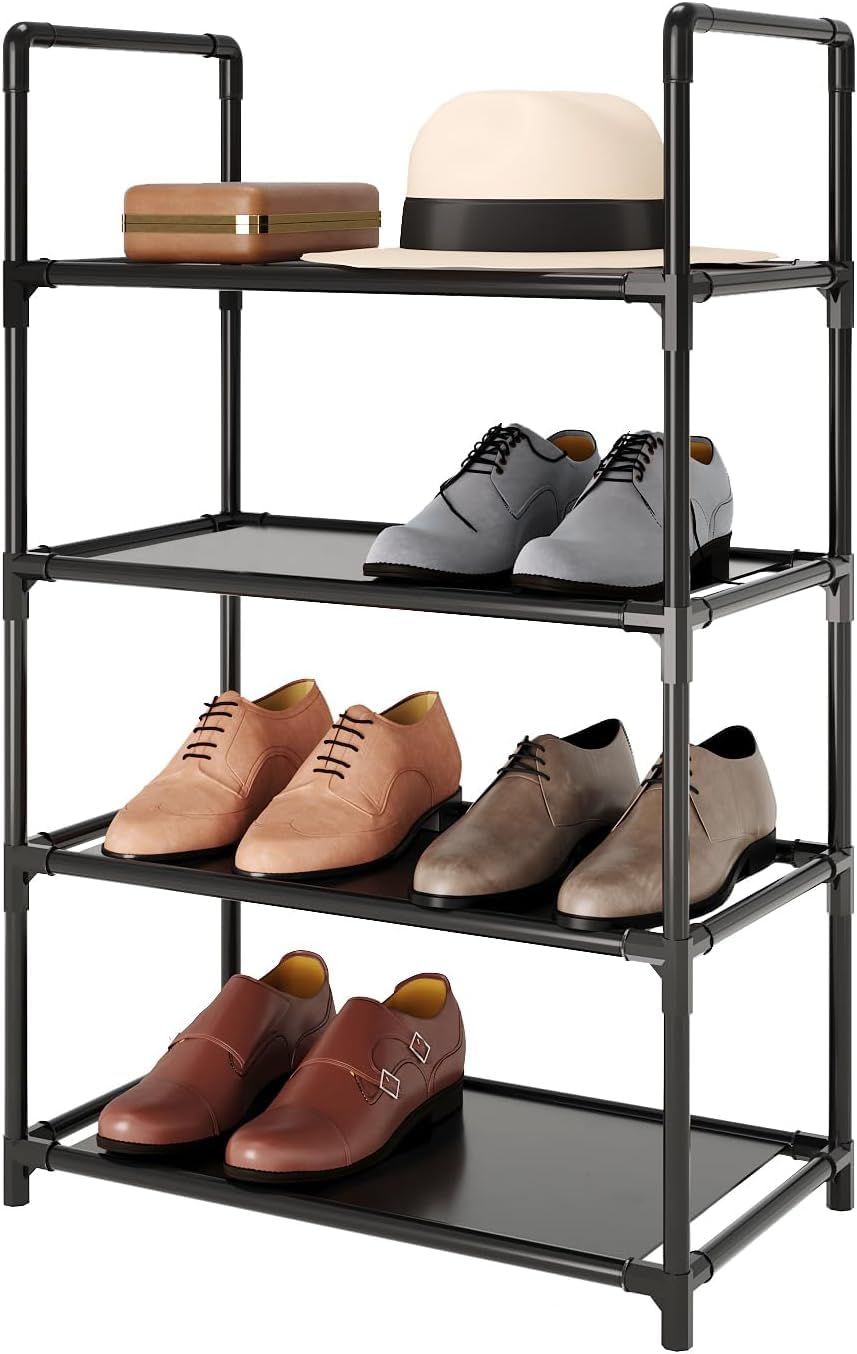 Schuhregal 4 Ebenen Metall – Schuhständer für 8–10 Paar Schuhe, freistehend, platzsparend, stabiler Schuhorganizer