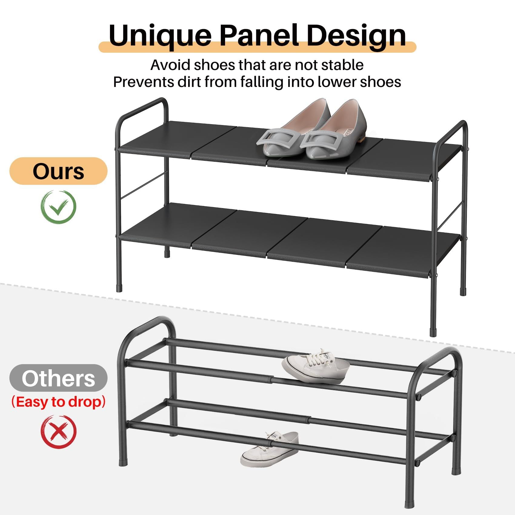 Schuhregal 2 Ebenen Metall – Verstellbar & Erweiterbar, Stabiler Schuhständer, Platzsparend, Schuhablage für Flur, Garage, Schlafzimmer