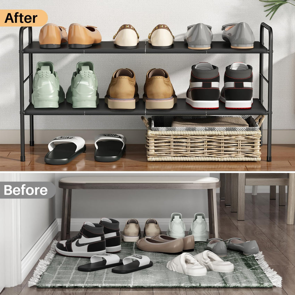 Schuhregal 2 Ebenen Metall – Verstellbar & Erweiterbar, Stabiler Schuhständer, Platzsparend, Schuhablage für Flur, Garage, Schlafzimmer