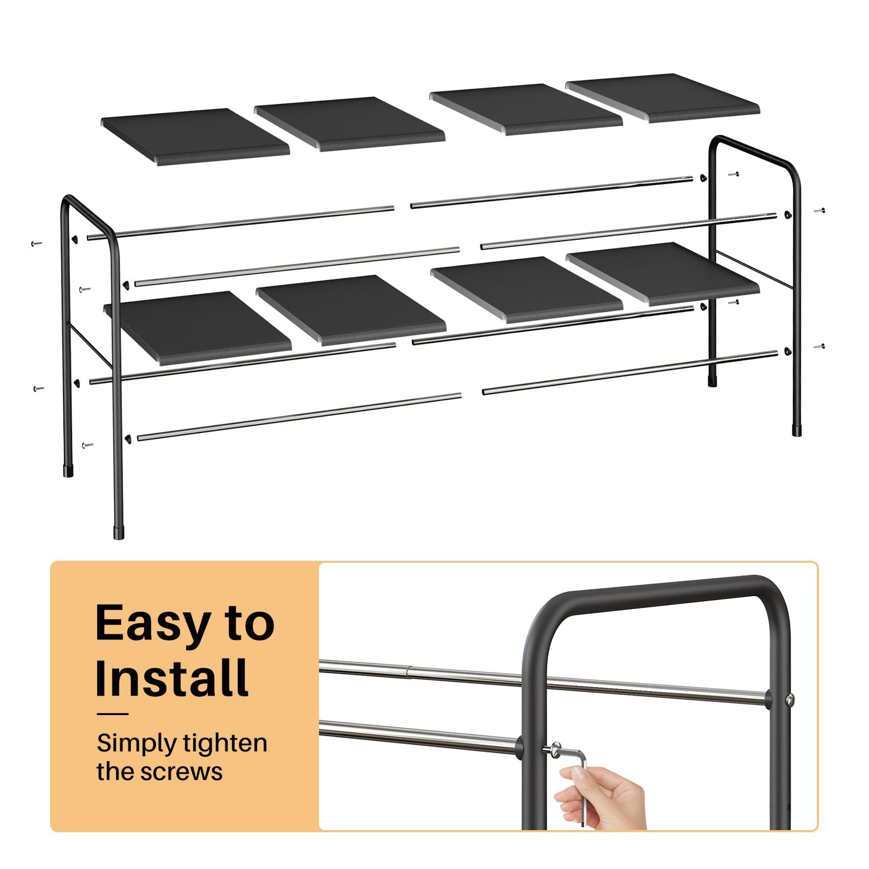 Schuhregal 2 Ebenen Metall – Verstellbar & Erweiterbar, Stabiler Schuhständer, Platzsparend, Schuhablage für Flur, Garage, Schlafzimmer
