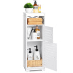 Badezimmerschrank schmal weiß – WC Schrank mit viel Stauraum – Badregal freistehend inkl. GRATIS Hochdruck Duschkopf