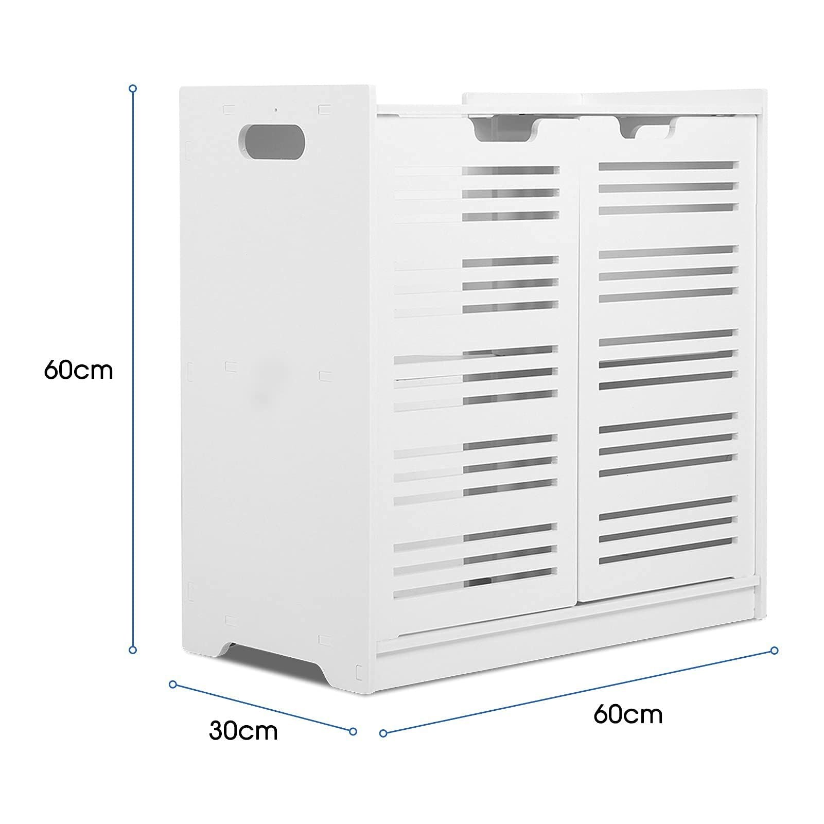 Badezimmerschrank Unterschrank Waschbecken 60x30x60 cm Weiß – Badschrank mit Türen & viel Stauraum + GRATIS Hochdruck Duschkopf