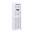 Schmaler Badezimmerschrank Weiß – Toilettenpapierhalter mit 4 Schubladen, freistehender Badschrank, platzsparender Organizer für WC und kleine Räume
