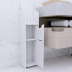 Schmaler Badezimmerschrank Weiß – Toilettenpapierhalter mit 4 Schubladen, freistehender Badschrank, platzsparender Organizer für WC und kleine Räume