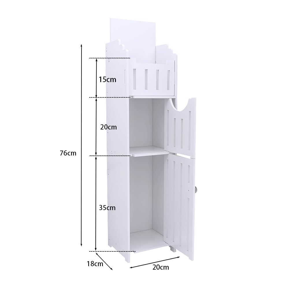 Schmaler Badezimmerschrank Weiß – Toilettenpapierhalter mit 4 Schubladen, freistehender Badschrank, platzsparender Organizer für WC und kleine Räume