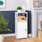 Schmaler Badezimmerschrank Weiß – Freistehender Badschrank mit Tür und offenen Fächern, platzsparender Organizer für Bad, Küche und Wohnzimmer