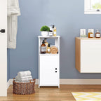 Schmaler Badezimmerschrank Weiß – Freistehender Badschrank mit Tür und offenen Fächern, platzsparender Organizer für Bad, Küche und Wohnzimmer