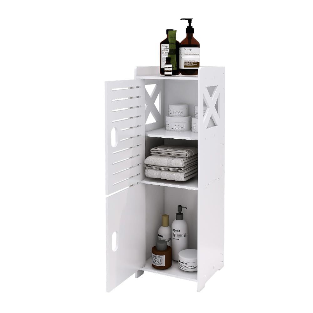 WC-Schrank schmal mit viel Stauraum – Badezimmerschrank freistehend – Badregal weiß inkl. GRATIS Hochdruck Duschkopf