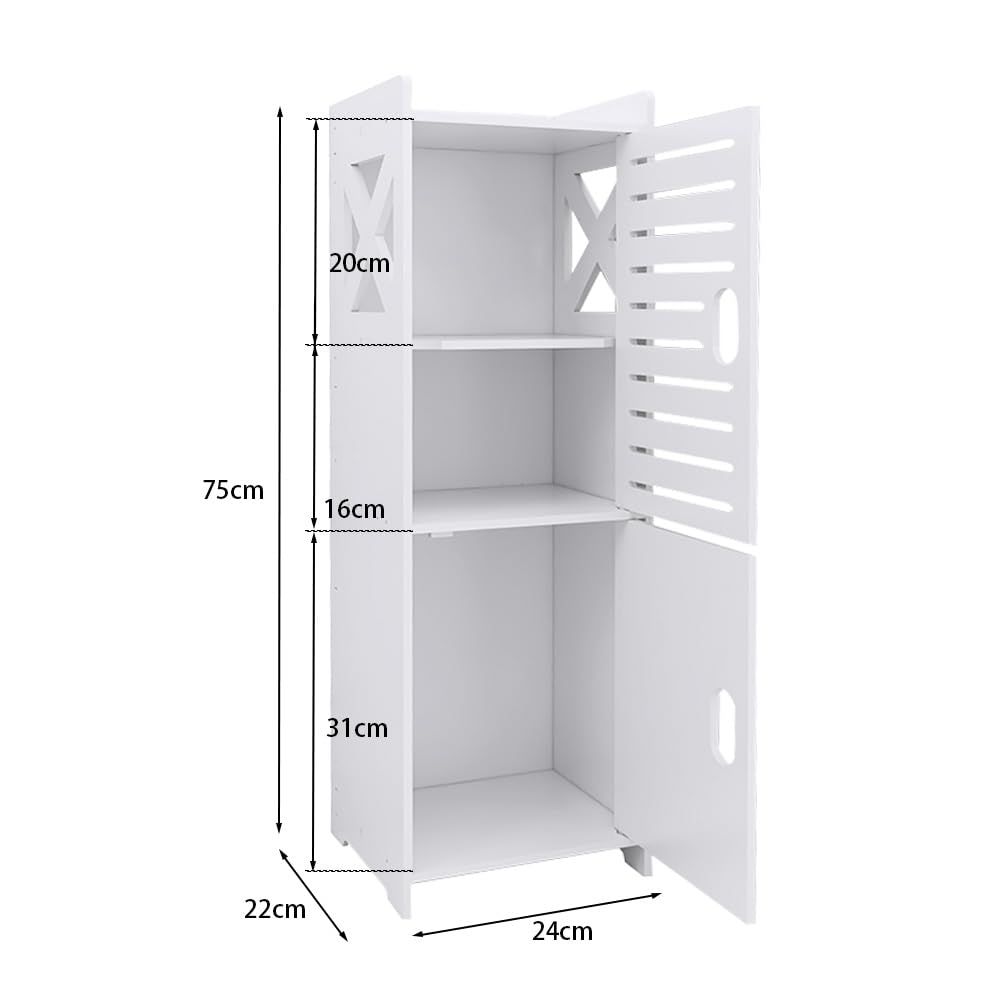 WC-Schrank schmal mit viel Stauraum – Badezimmerschrank freistehend – Badregal weiß inkl. GRATIS Hochdruck Duschkopf