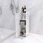 WC-Schrank schmal mit viel Stauraum – Badezimmerschrank freistehend – Badregal weiß inkl. GRATIS Hochdruck Duschkopf