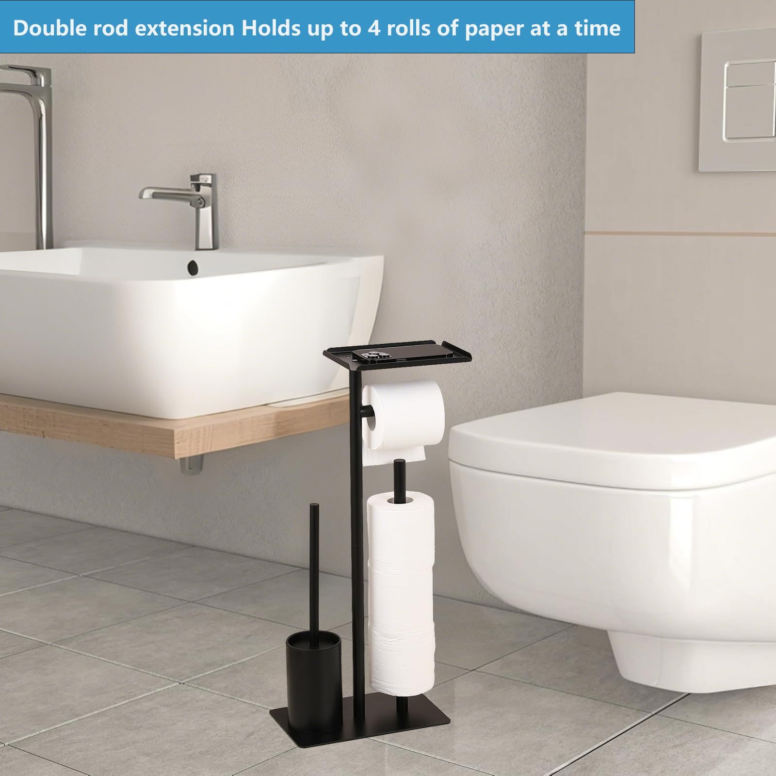 WC Garnitur Stehend Edelstahl Toilettenpapierhalter Bad WC Rollenhalter Schwarz Freistehend