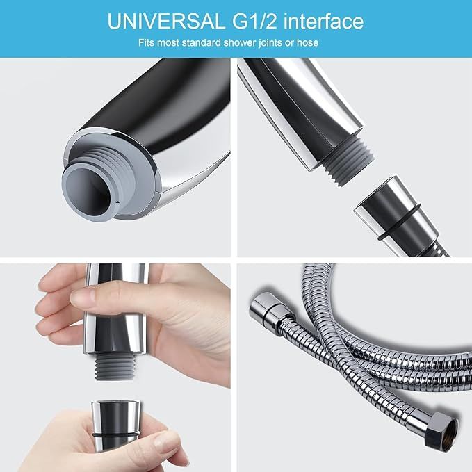 3-in-1 Handbrause mit Wasserhahn-Anschluss – Hochdruck Duschkopf, abnehmbar, doppelseitig, Chrom