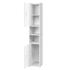 Schmaler Badezimmerschrank Hoch Weiß – Hochschrank mit Türen und 5 Fächern, freistehend, platzsparender Badschrank für kleine Räume