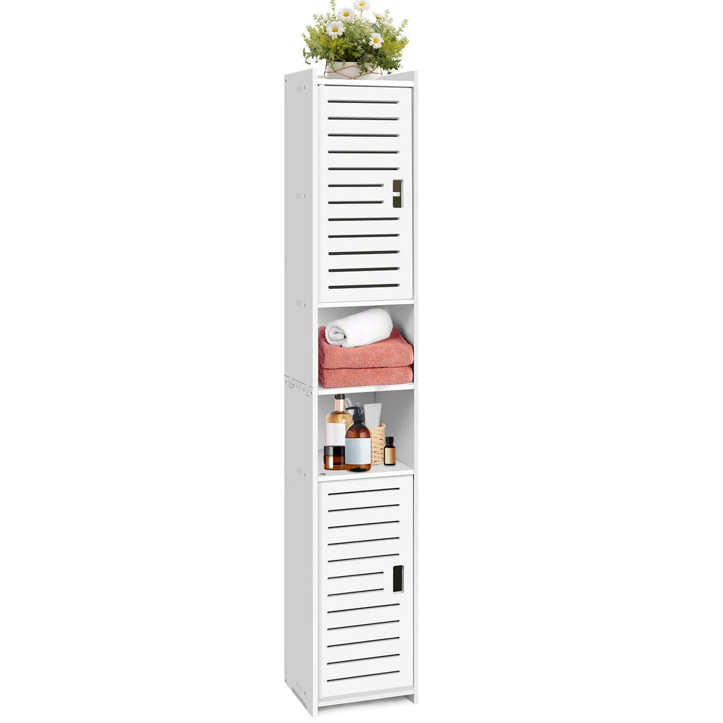 Badezimmerschrank schmal mit viel Stauraum – Hochschrank Bad freistehend – Badregal Organizer weiß inkl. GRATIS Hochdruck Duschkopf