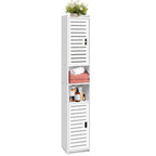 Badezimmerschrank schmal mit viel Stauraum – Hochschrank Bad freistehend – Badregal Organizer weiß inkl. GRATIS Hochdruck Duschkopf