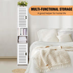 Schmaler Badezimmerschrank Hoch Weiß – Hochschrank mit Türen und 5 Fächern, freistehend, platzsparender Badschrank für kleine Räume
