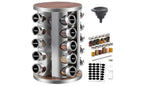 360° Drehbares Gewürzregal Set mit 20 Gläsern – Edelstahl & Glas – Küchen Organizer inkl. GRATIS Holzregal – Gewürzständer Platzsparend
