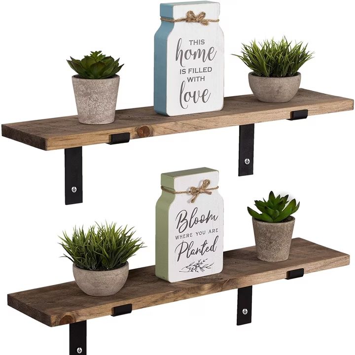 Wandregal 2er Set Holz Schwebend Wandboard Regal Wandregale Wohnzimmer Küche Dekorativ 42 cm