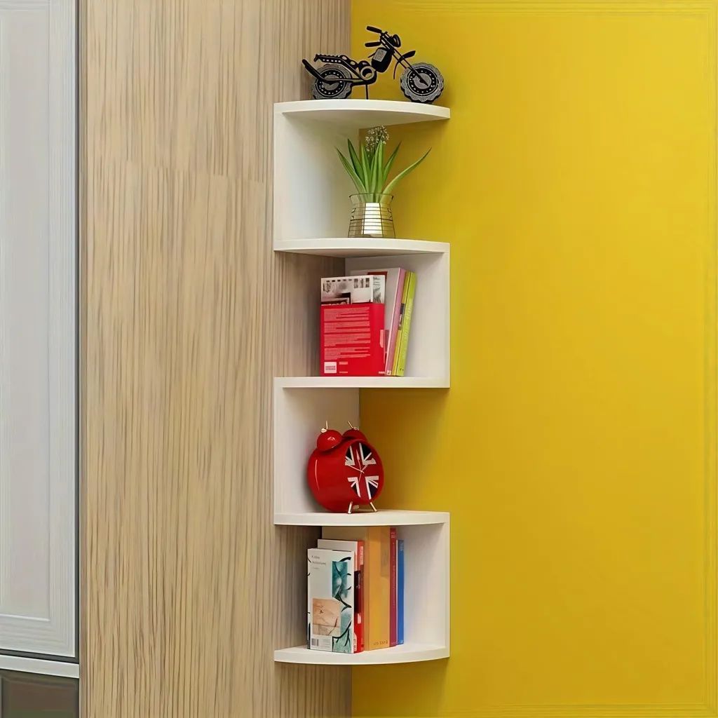 Schwebendes Wandregal – Eckregal 5 Ebenen, platzsparendes Bücherregal, modernes Wandregal für Wohnzimmer, Küche, Bad